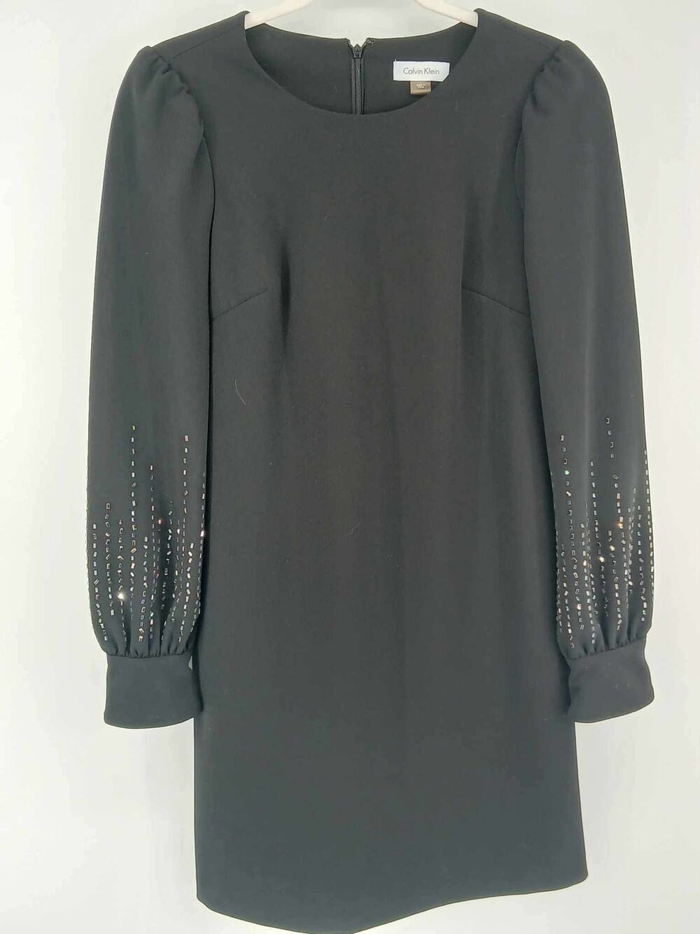 Calvin Klein black embellished long sleeve cocktail dress